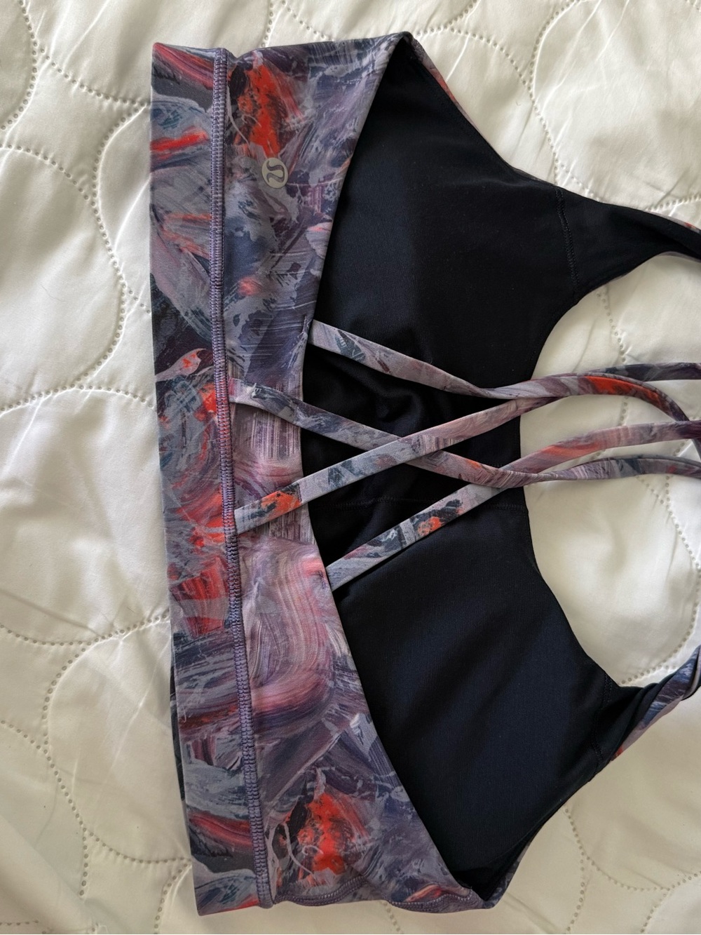 lululemon athletica Black Sports Bra with Red & Purple Abstract Print size 14